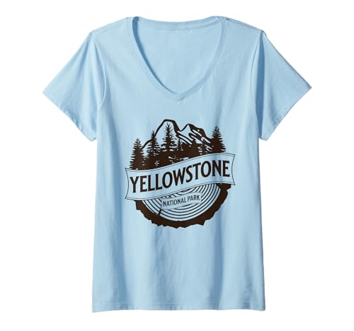 Damen Yellowstone-Nationalpark T-Shirt mit V-Ausschnitt von Yellowstone National Park Wyoming USA Outdoor