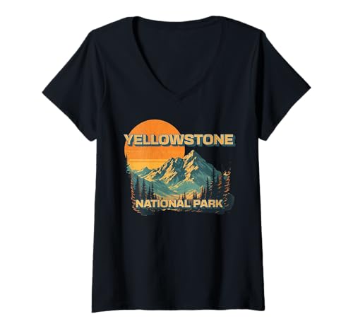 Damen Yellowstone-Nationalpark T-Shirt mit V-Ausschnitt Damen Yellowstone-Nationalpark T-Shirt mit V-Ausschnitt von Yellowstone National Park Wyoming USA Outdoor