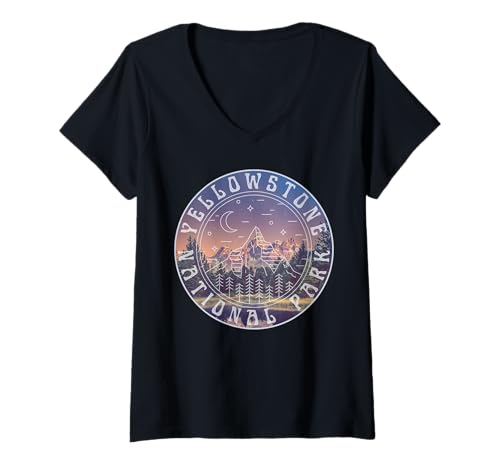 Damen Yellowstone-Nationalpark T-Shirt mit V-Ausschnitt Damen Yellowstone-Nationalpark T-Shirt mit V-Ausschnitt von Yellowstone National Park Wyoming USA Outdoor