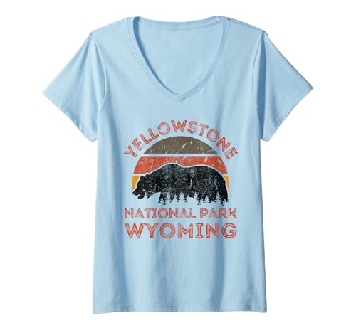 Damen Yellowstone-Nationalpark T-Shirt mit V-Ausschnitt Damen Yellowstone-Nationalpark T-Shirt mit V-Ausschnitt von Yellowstone National Park Wyoming USA Outdoor