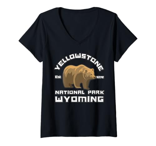 Damen Yellowstone-Nationalpark T-Shirt mit V-Ausschnitt Damen Yellowstone-Nationalpark T-Shirt mit V-Ausschnitt von Yellowstone National Park Wyoming USA Outdoor