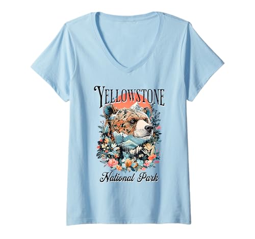 Damen Yellowstone-Nationalpark T-Shirt mit V-Ausschnitt Damen Yellowstone-Nationalpark T-Shirt mit V-Ausschnitt von Yellowstone National Park Wyoming USA Outdoor