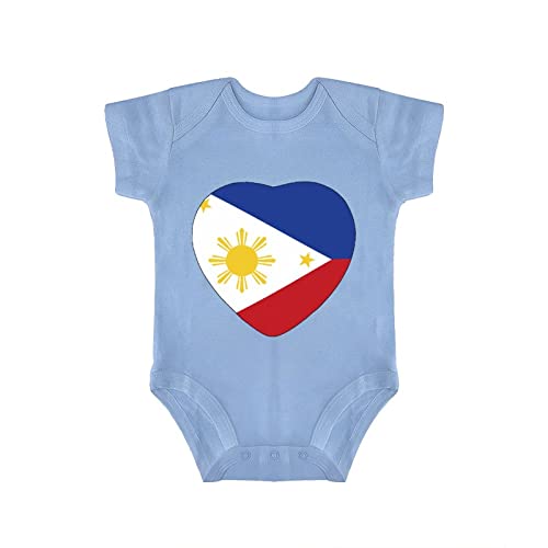 Yelolyio Philippines Country Pride Kurzarm Body Philippinen Flagge Herz Form Baby Säugling Strampler Einteiler Body, Blau-Philippinen-Flagge in Herzform, 6 Monate von Yelolyio