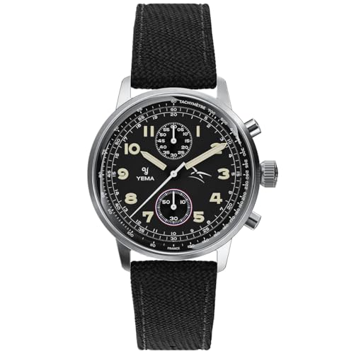 YEMA Flygraf Air Force Chronograph Mechanisch Quarz Hybrid Stahl Herrenuhr, Schwarz von YEMA
