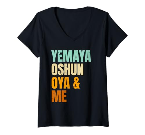 Damen Yoruba Orishas Yemaya Oshun OYA und ich T-Shirt mit V-Ausschnitt Damen Yoruba Orishas Yemaya Oshun OYA und ich T-Shirt mit V-Ausschnitt von Yemaya Oshun Oya
