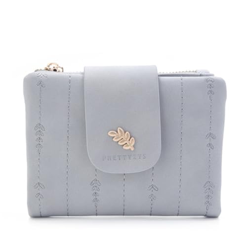 Yemlarey Portemonnaie Damen Stickerei Geldbörse Klein Geldbeutel Frauen Elegante Portmonee zum Falten mit Reißverschluss Münzfach (Blau) von Yemlarey