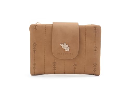 Portemonnaie Damen Stickerei Geldbörse Klein Geldbeutel Frauen Elegante Portmonee zum Falten mit Reißverschluss Münzfach (Braun) von Yemlarey