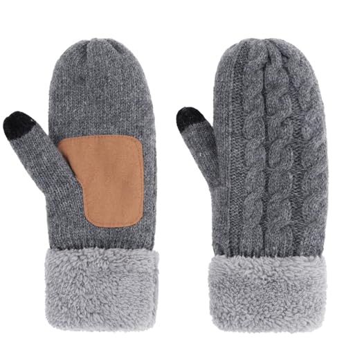 Yemlarey Winter Handschuhe Damen Warm Fingerlose Fäustlinge Touchscreen Handschuhe Herren mit Thermo Fleece Kinder Strickhandschuhe (Dunkelgrau) von Yemlarey
