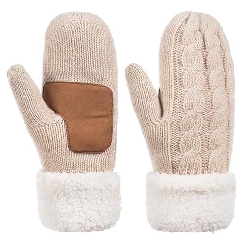 Yemlarey Winter Handschuhe Damen Warm Fingerlose Fäustlinge Touchscreen Handschuhe Herren mit Thermo Fleece Kinder Strickhandschuhe (Khaki) von Yemlarey