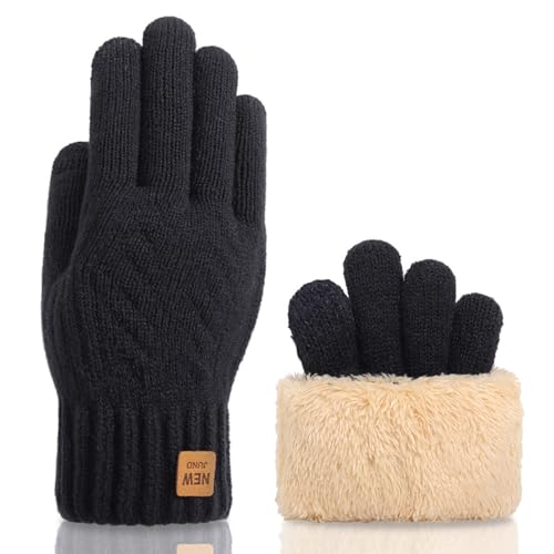 Yemlarey Winter Handschuhe Damen Warme Touchscreen Strickhandschuhe mit Dicke Fleece Flauschige Fäustlinge fur Frauen (Schwarz, Damen) von Yemlarey