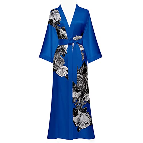 Damen Satin Kimono Morgenmantel Floral Muster Lang Robe Sommer Kimono Bademantel Damen Strandkleid Leicht Schlafmantel von Yemmert