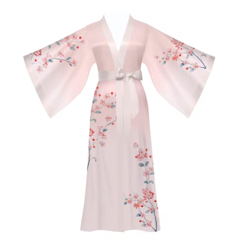 Yemmert Satin Morgenmantel Damen Leicht Lang Robe Kimono Satin Bademantel Damen Strandkleid Leicht Schlafmantel (Verlaufsrosa) von Yemmert