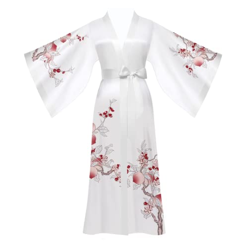 Satin Morgenmantel Damen Leicht Lang Robe Kimono Sommer Satin Bademantel Damen Strandkleid Leicht Schlafmantel (Weiß) von Yemmert