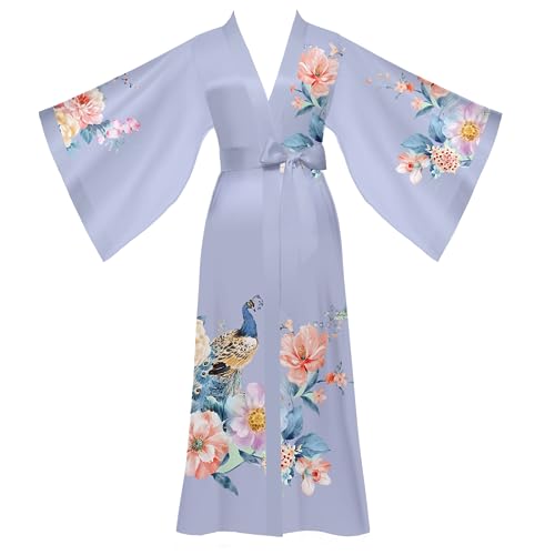 Yemmert Satin Morgenmantel Damen Leicht Lang Robe Kimono Satin Bademantel Damen Strandkleid Leicht Schlafmantel (Lavendel) von Yemmert