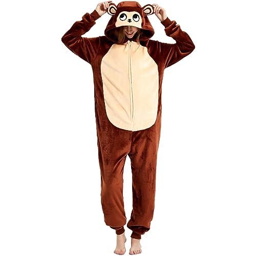Yemnut Snug Fit Erwachsene Unisex Onesie Cosplay Kostüm, Einteiler Pyjama Halloween Homewear Anzug für Damen und Herren, AFFE, Medium von Yemnut