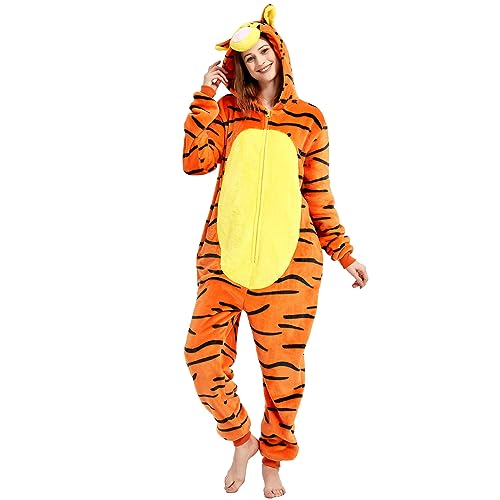 Yemnut Snug Fit Erwachsene Unisex Onesie Cosplay Kostüm, Einteiler Pyjama Halloween Homewear Anzug für Damen und Herren, Tigger, Medium von Yemnut