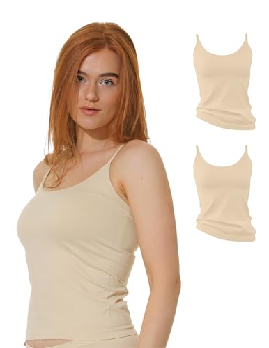 2er Pack Damen Mikrofaser Spaghetti Unterhemden, Seamless Trägertop in schwarz, weiss oder haut , Gr. Large von Yenita