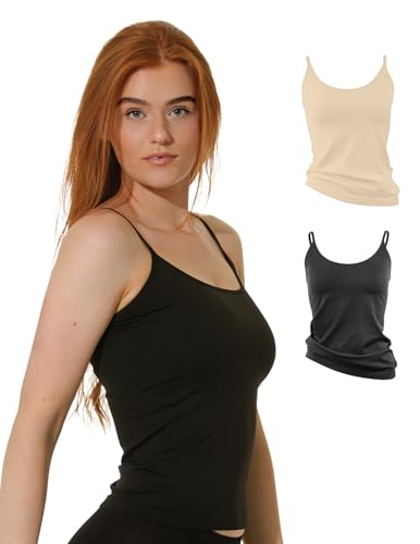 2er Pack Damen Mikrofaser Spaghetti Unterhemden, Seamless Trägertop in schwarz, weiss oder haut , Gr. Small von Yenita