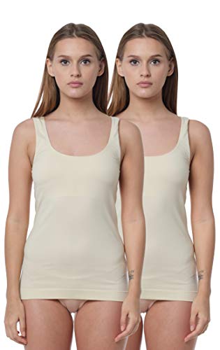 Yenita 2er Pack Damen Seamless Unterhemden, Nahtloses Tank Top in Haut, Gr. XL von Yenita