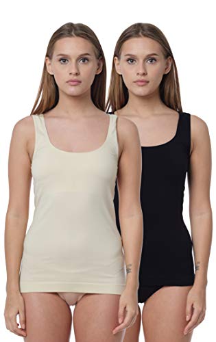 Yenita 2er Pack Damen Seamless Unterhemden, Nahtloses Tank Top in schwarz/Haut, Gr. S von Yenita