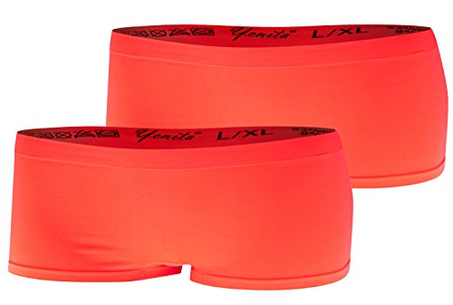 Yenita 2er oder 6er Pack Damen Seamless Microfaser Pantys, Hipster, Shorts, Hot Pants, Slips, Neon-orange, Large / X-Large von Yenita