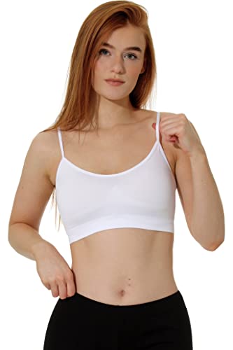 3er Pack Damen Bustier Sport-BH Bra Top, Seamless ohne störende Nähte mit Spaghettiträgern für Fitness- Yoga, Weiss von Yenita