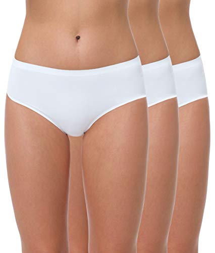 Yenita 3er Pack Damen Hüftslip, nahtlos aus Mikrofaser Invisible Low Cut Hipster, Weiss, Gr. S von Yenita