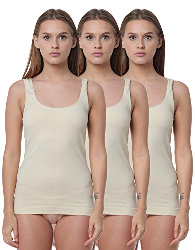 Yenita 3er Pack Damen Seamless Unterhemden, Tank Top aus Mikrofaser, Haut, Gr. S von Yenita