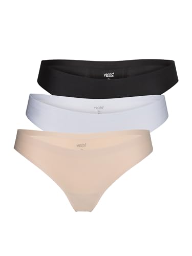 Yenita 3er Pack Damen String Invisible, Tanga ohne Nähte aus Mikrofaser, gemischt (schwarz, Weiss, Haut), Gr. XL von Yenita