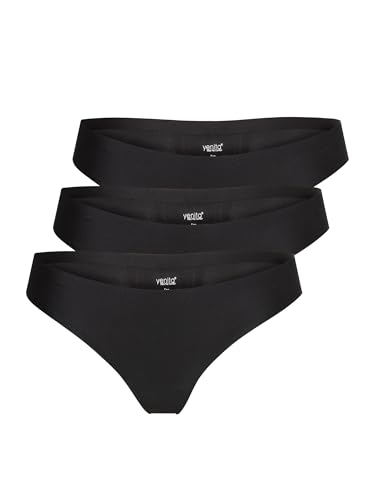 Yenita 3er Pack Damen String Invisible, Tanga ohne Nähte aus Mikrofaser, schwarz, Gr. L von Yenita