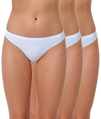 Yenita 3er Pack Damen String Invisible, Tanga ohne Nähte aus Mikrofaser, Weiss, Gr. XL von Yenita