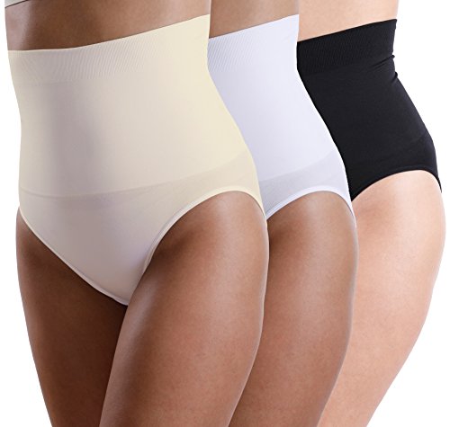 3er Pack Yenita® Damen Miederslip mit Bauchweg-Effekt, Figurformender Slip, Large, schwarz/weiss/haut von Yenita