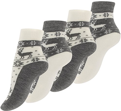4 Paar Damen Thermo-Socken mit Innenfrottee, Winter Socken im Noweger Design, grau von Yenita