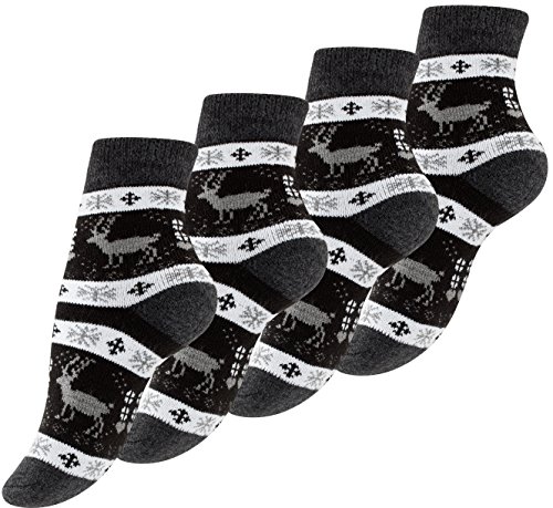 4 Paar Damen Thermo-Socken mit Innenfrottee, Winter Socken im Noweger Design, schwarz von Yenita