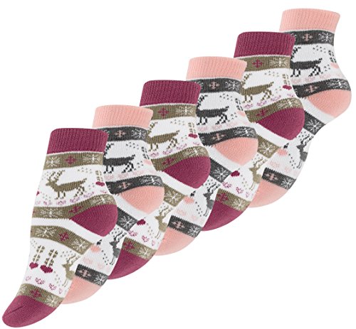 6 Paar Damen Thermo-Socken mit Innenfrottee, Winter Socken im Noweger Design, rosa von Yenita