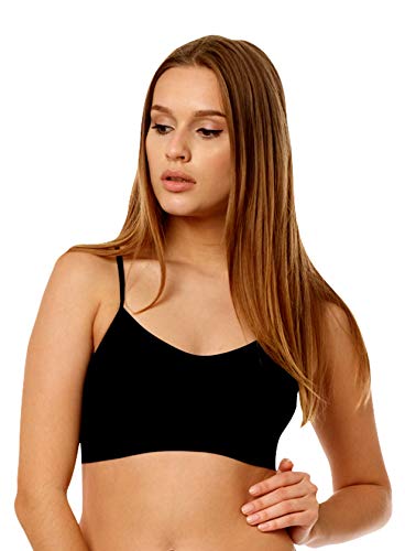 Yenita 6er Pack Damen Bustier, Bra Top, Seamless ohne störende Seitennähte mit Spaghettiträgern, Wohlfühl-Bra (L, Schwarz 6er Pack) von Yenita