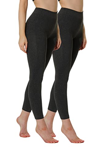 Thermoleggings Gefütterte Damen Legging mit Innenfleece im 2er Pack, Winter Seamless Thermo Legging in Anthrazit meliert, GR: M/L von Yenita