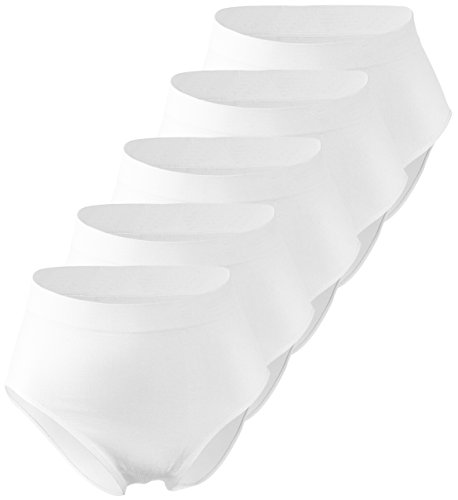 Yenita 5er Pack Damen Taillen-Slips, Unterhosen, Microfaser Maxi Slip, Weiss, Gr. M von Yenita