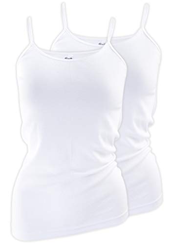 Yenita® 2 Stück Damen Unterhemden-Spaghetti Top mit dezent glänzender Satinband-Einfassung, Gr. 52/54 (XXL) - Weiß von Yenita