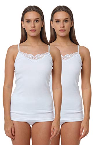Yenita® 2er Pack Damen Unterhemd mit Spitzeneinsatz, 100% Baumwolle, Gr. 40-42 von Yenita