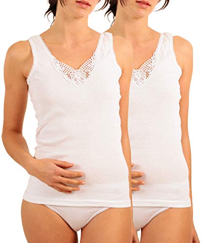 Yenita® 2er Pack Damen Unterhemd mit Spitzeneinsatz aus 100% Baumwolle, Gr. 44-46 von Yenita