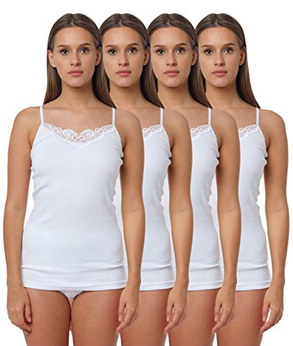 Yenita® 4er Pack Damen Unterhemd mit Spitzeneinsatz, 100% Baumwolle, Gr. 36-38 von Yenita
