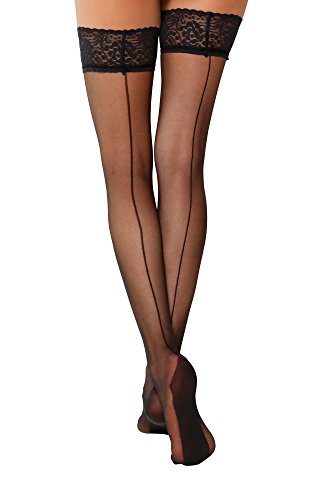 Yenita 1 Paar Halterlose Strümpfe mit Spitze 15 Den Nylonstrümpfe mit Rücknaht Strapsstrümpfe, Gr. L/XL von Yenita