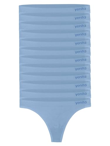 Yenita 12er Pack Damen Strings, Basic String Tanga, Blue Fog, Gr. S/M von Yenita