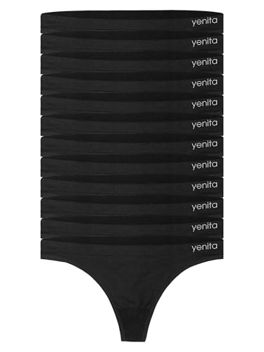 Yenita 12er Pack Damen Strings, Basic String Tanga, schwarz, Gr. L/XL von Yenita