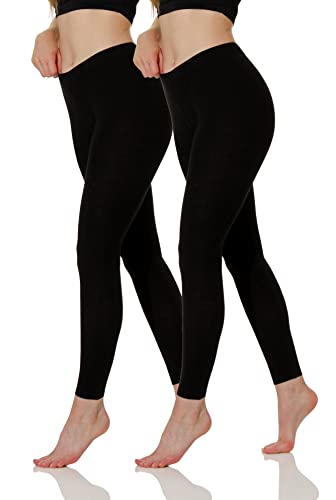 Yenita 2er Pack Damen Leggings Blickdichte Baumwoll-Leggings lang, Gr. L von Yenita