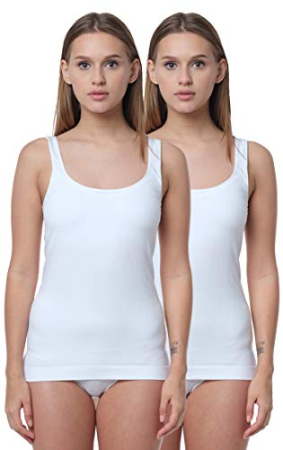 Yenita 2er Pack Damen Seamless Unterhemden, Nahtloses Tank Top in Weiss, Gr. L von Yenita