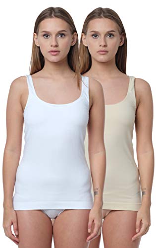 Yenita 2er Pack Damen Seamless Unterhemden, Nahtloses Tank Top in Weiss/Haut, Gr. M von Yenita