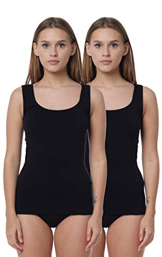 Yenita 2er Pack Damen Seamless Unterhemden, Nahtloses Tank Top in schwarz, Gr. S von Yenita