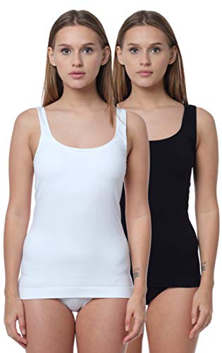 Yenita 2er Pack Damen Seamless Unterhemden, Nahtloses Tank Top in schwarz/Weiss, Gr. S von Yenita